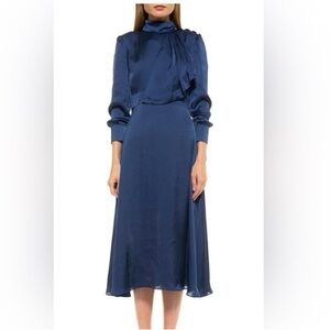 Alexia Admor Navy Blue Satin Maxi Dress. Size Small.